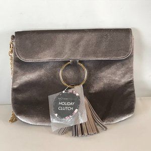 😀 3 for $20 NWT Ion Color Silver Velvet Holiday Clutch Bag
